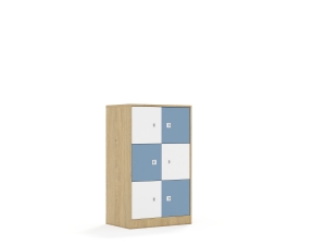 Regał Blox Colours 70 3PP 6F1 706x466x1165 korpus dąb/3x front biały i 3x front pastelowy niebieski