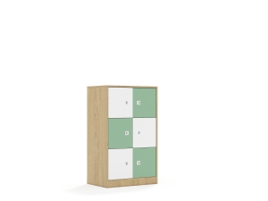 Regał Blox Colours 70 3PP 6F1 706x466x1165 korpus dąb/3x front biały i 3x front pastelowy zielony