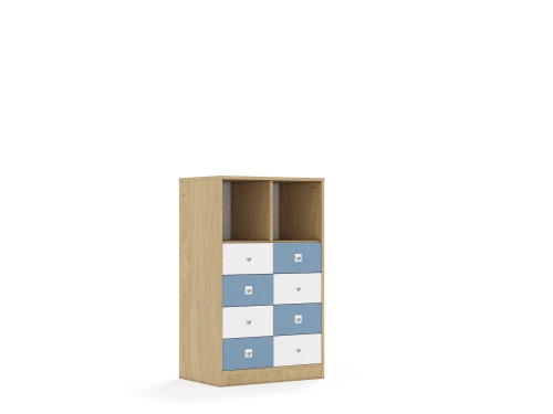 Regał Blox Colours 70 3PP 8SB 706x466x1165 korpus dąb/4x szuflada biała i 4x szuflada pastelowa niebieska - 00c59766156c7a554eebe4496b7aaa25