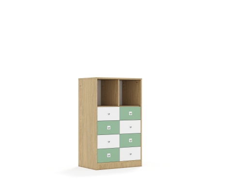 Regał Blox Colours 70 3PP 8SB 706x466x1165 korpus dąb/4x szuflada biała i 4x szuflada pastelowa zielona - 52359d04060f90e75815df58386067ce