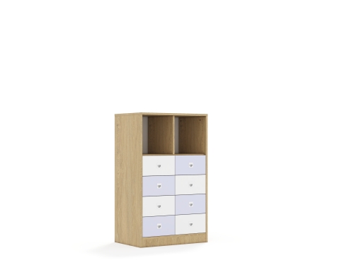 Regał Blox Colours 70 3PP 8SB 706x466x1165 korpus dąb/4x szuflada biała i 4x szuflada pastelowa fioletowa