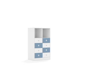 Regał Blox Colours 70 3PP 8SB 706x466x1165 korpus biały/4x szuflada biała i 4x szuflada pastelowa niebieska