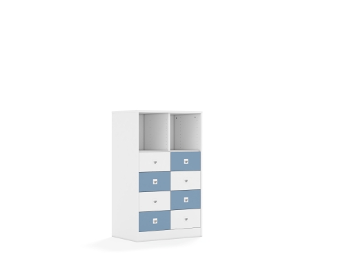 Regał Blox Colours 70 3PP 8SB 706x466x1165 korpus biały/4x szuflada biała i 4x szuflada pastelowa niebieska