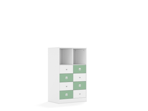 Regał Blox Colours 70 3PP 8SB 706x466x1165 korpus biały/4x szuflada biała i 4x szuflada pastelowa zielona