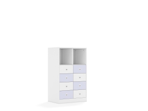 Regał Blox Colours 70 3PP 8SB 706x466x1165 korpus biały/4x szuflada biała i 4x szuflada pastelowa fioletowa