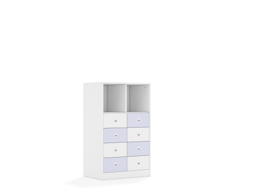 Regał Blox Colours 70 3PP 8SB 706x466x1165 korpus biały/4x szuflada biała i 4x szuflada pastelowa fioletowa
