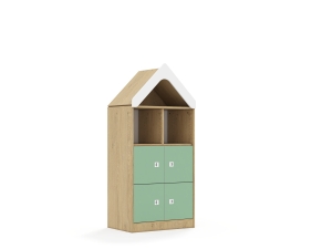 Regał Blox Colours 70 3PP 4F1 z daszkiem 706x466x1575 korpus dąb/4x front pastelowy zielony