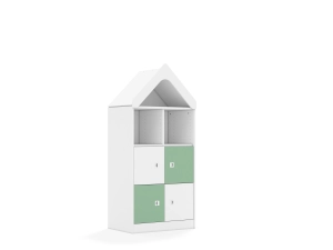 Regał Blox Colours 70 3PP 4F1 z daszkiem 706x466x1575 korpus biały/2x front biały i 2x front pastelowy zielony