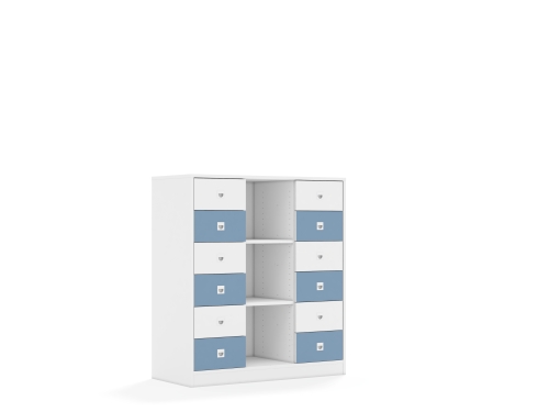 Regał Blox Colours 110 3PP 12SB 1049x466x1165 korpus biały/6x szuflada biała i 6x szuflada pastelowa niebieska