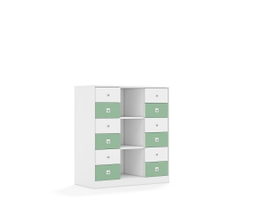 Regał Blox Colours 110 3PP 12SB 1049x466x1165 korpus biały/6x szuflada biała i 6x szuflada pastelowa zielona