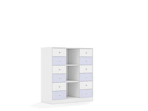 Regał Blox Colours 110 3PP 12SB 1049x466x1165 korpus biały/6x szuflada biała i 6x szuflada pastelowa fioletowa