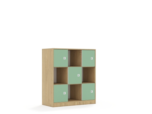 Regał Blox Colours 110 3PP 5F1 1049x466x1165 korpus dąb/5x front pastelowy zielony
