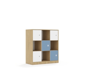 Regał Blox Colours 110 3PP 5F1 1049x466x1165 korpus dąb/3x front biały i 2x front pastelowy niebieski