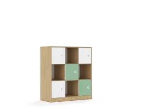 Regał Blox Colours 110 3PP 5F1 1049x466x1165 korpus dąb/3x front biały i 2x front pastelowy zielony