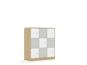 Szafa Blox Colours 110 3PP 9F1 1049x466x1165 korpus dąb/5x front biały i 4x front jasny szary