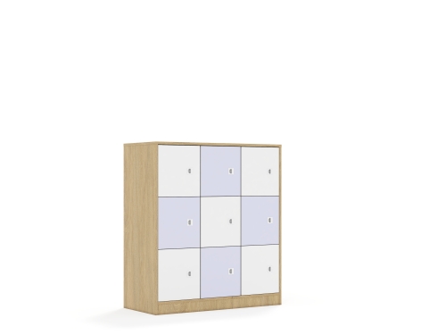 Szafa Blox Colours 110 3PP 9F1 1049x466x1165 korpus dąb/5x front biały i 4x front pastelowy fioletowy