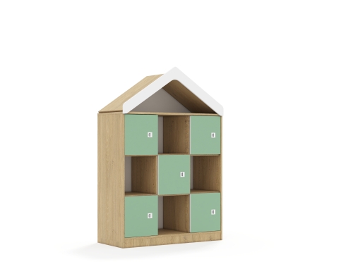 Regał Blox Colours 110 3PP 5F1 z daszkiem 1049x466x1575 korpus dąb/5x front pastelowy zielony
