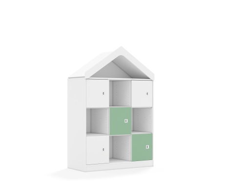 Regał Blox Colours 110 3PP 5F1 z daszkiem 1049x466x1575 korpus biały/3x front biały i 2x front pastelowy zielony