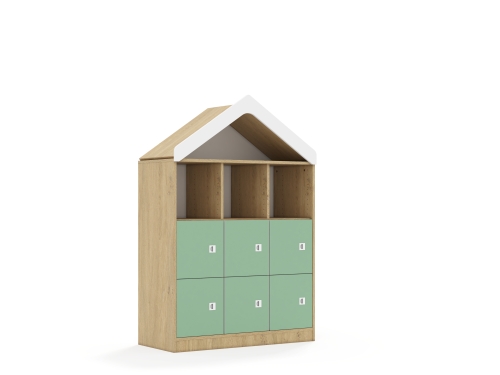 Regał Blox Colours 110 3PP 6F1 z daszkiem 1049x466x1575 korpus dąb/6x front pastelowy zielony