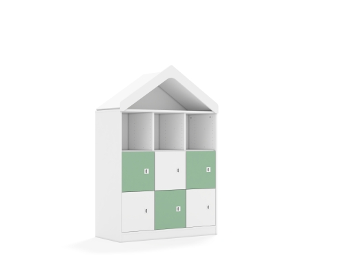 Regał Blox Colours 110 3PP 6F1 z daszkiem 1049x466x1575 korpus biały/3x front biały i 3x front pastelowy zielony