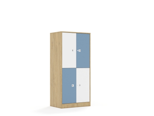 Regał Blox Colours 70 4P 4F2 706x466x1517 korpus dąb/2x front biały i 2x front pastelowy niebieski - 47eb405f0643013c9720d6847e960e00