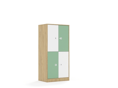 Regał Blox Colours 70 4P 4F2 706x466x1517 korpus dąb/2x front biały i 2x front pastelowy zielony