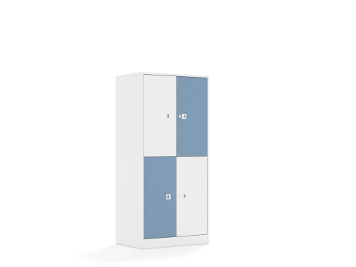 Regał Blox Colours 70 4P 4F2 706x466x1517 korpus biały/2x front biały i 2x front pastelowy niebieski