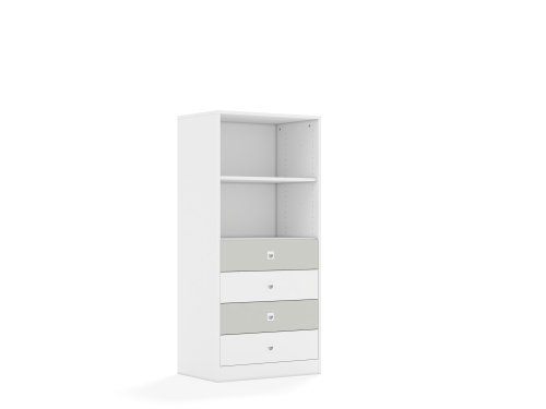Regał Blox Colours 70 4P 4S 706x466x1517 korpus biały/2x szuflada biała i 2x szuflada jasna szara