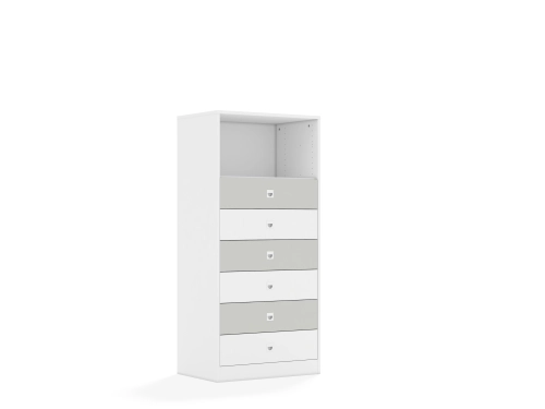 Regał Blox Colours 70 4P 6S 706x466x1517 korpus biały/3x szuflada biała i 3x szuflada jasna szara