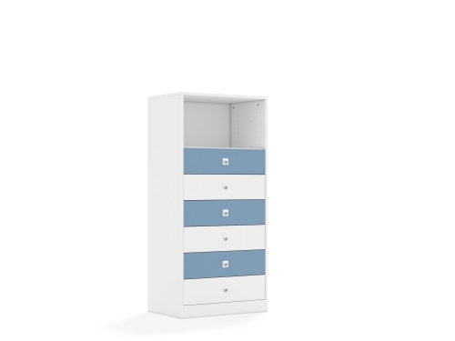 Regał Blox Colours 70 4P 6S 706x466x1517 korpus biały/3x szuflada biała i 3x szuflada pastelowa niebieska