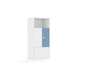 Regał Blox Colours 70 4P 2F2 ze skrzynią 706x466x1517 korpus biały/1x front biały i 1x front pastelowy niebieski