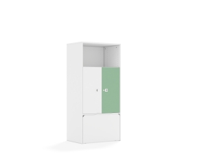 Regał Blox Colours 70 4P 2F2 ze skrzynią 706x466x1517 korpus biały/1x front biały i 1x front pastelowy zielony