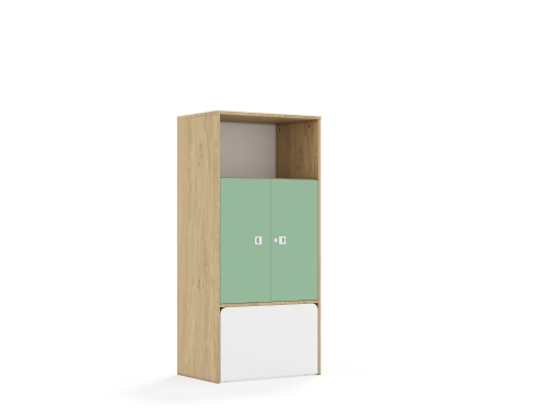 Regał Blox Colours 70 4P 2F2 ze skrzynią 706x466x1517 korpus dąb/2x front pastelowy zielony