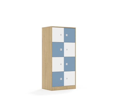 Regał Blox Colours 70 4PP 8F1 706x466x1517 korpus dąb/4x front biały i 4x front pastelowy niebieski - 01b38b7e42846793162d1f56ab44bb96
