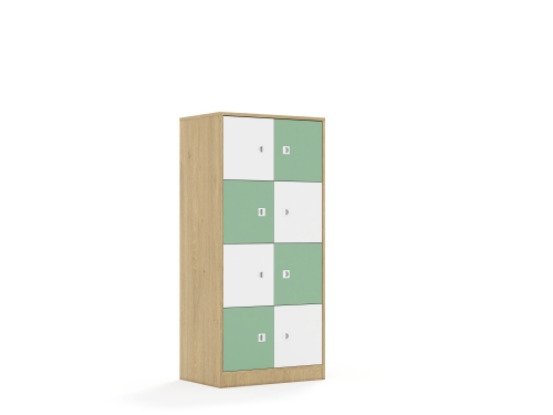 Regał Blox Colours 70 4PP 8F1 706x466x1517 korpus dąb/4x front biały i 4x front pastelowy zielony - 64783ecc45d626d7913b118eacd924bf