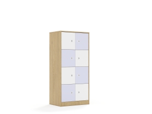 Regał Blox Colours 70 4PP 8F1 706x466x1517 korpus dąb/4x front biały i 4x front pastelowy fioletowy