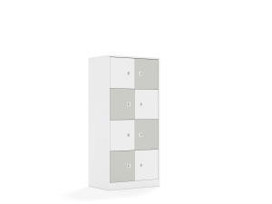 Regał Blox Colours 70 4PP 8F1 706x466x1517 korpus biały/4x front biały i 4x front jasny szary