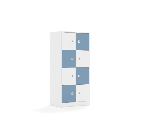 Regał Blox Colours 70 4PP 8F1 706x466x1517 korpus biały/4x front biały i 4x front pastelowy niebieski