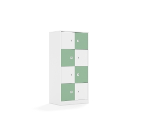 Regał Blox Colours 70 4PP 8F1 706x466x1517 korpus biały/4x front biały i 4x front pastelowy zielony