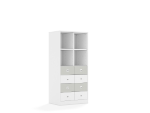 Regał Blox Colours 70 4PP 8SB 706x466x1517 korpus biały/4x szuflada biała i 4x szuflada jasna szara