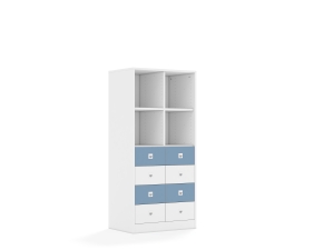 Regał Blox Colours 70 4PP 8SB 706x466x1517 korpus biały/4x szuflada biała i 4x szuflada pastelowa niebieska