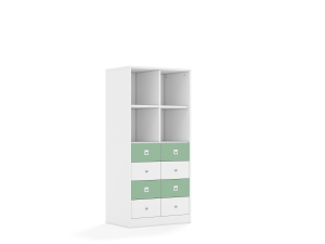 Regał Blox Colours 70 4PP 8SB 706x466x1517 korpus biały/4x szuflada biała i 4x szuflada pastelowa zielona