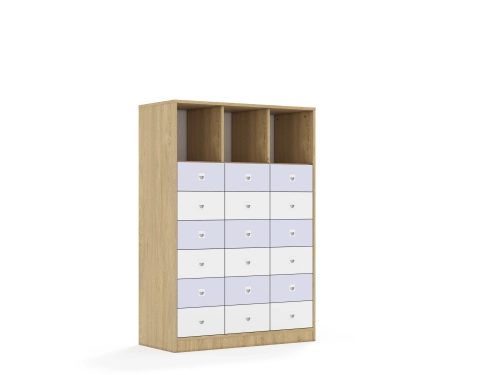 Regał Blox Colours 110 4PP 12SB 6SS 1049x466x1517 korpus dąb/9x szuflada biała i 9x szuflada pastelowa fioletowa