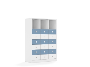 Regał Blox Colours 110 4PP 12SB 6SS 1049x466x1517 korpus biały/9x szuflada biała i 9x szuflada pastelowa niebieska