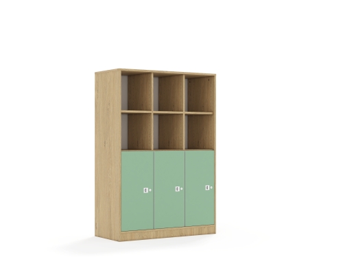Regał Blox Colours 110 4PP 3F2 1049x466x1517 korpus dąb/3x front pastelowy zielony