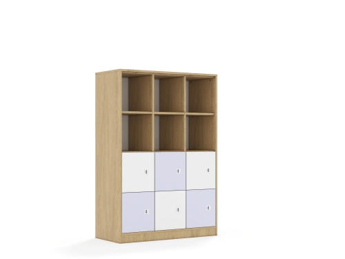 Regał Blox Colours 110 4PP 6F1 1049x466x1517 korpus dąb/3x front biały i 3x front pastelowy fioletowy