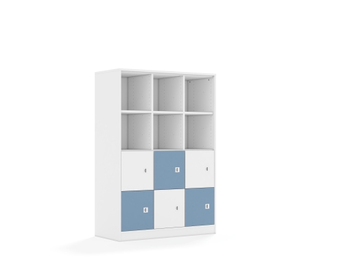Regał Blox Colours 110 4PP 6F1 1049x466x1517 korpus biały/3x front biały i 3x front pastelowy niebieski - 674e6b069512a291ef19c7560058f6a5