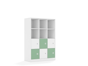 Regał Blox Colours 110 4PP 6F1 1049x466x1517 korpus biały/3x front biały i 3x front pastelowy zielony