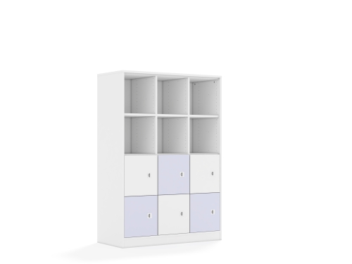 Regał Blox Colours 110 4PP 6F1 1049x466x1517 korpus biały/3x front biały i 3x front pastelowy fioletowy