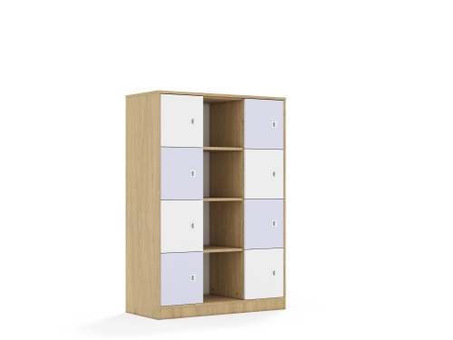 Regał Blox Colours 110 4PP 8F1 1049x466x1517 korpus dąb/4x front biały i 4x front pastelowy fioletowy